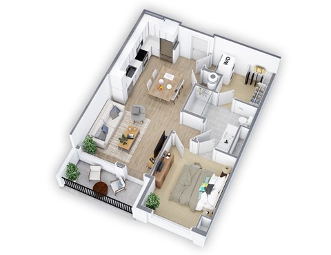 Floor plan for 1 bed, 1 bath, 707 sqft
